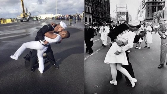 Marinaio gay sbarca e bacia il marito, come nella foto di Times square