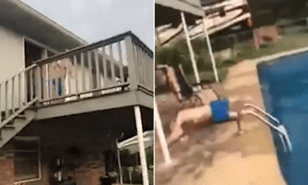 Si tuffa dal balcone ma non centra la piscina e il video diventa virale
